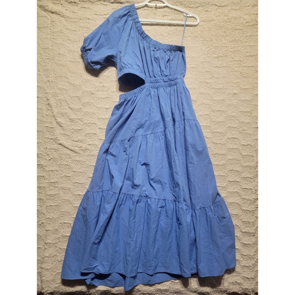 Steve Madden Blue One Shoulder Cutout Tiered Cotton Maxi Dress BN208758 Size M